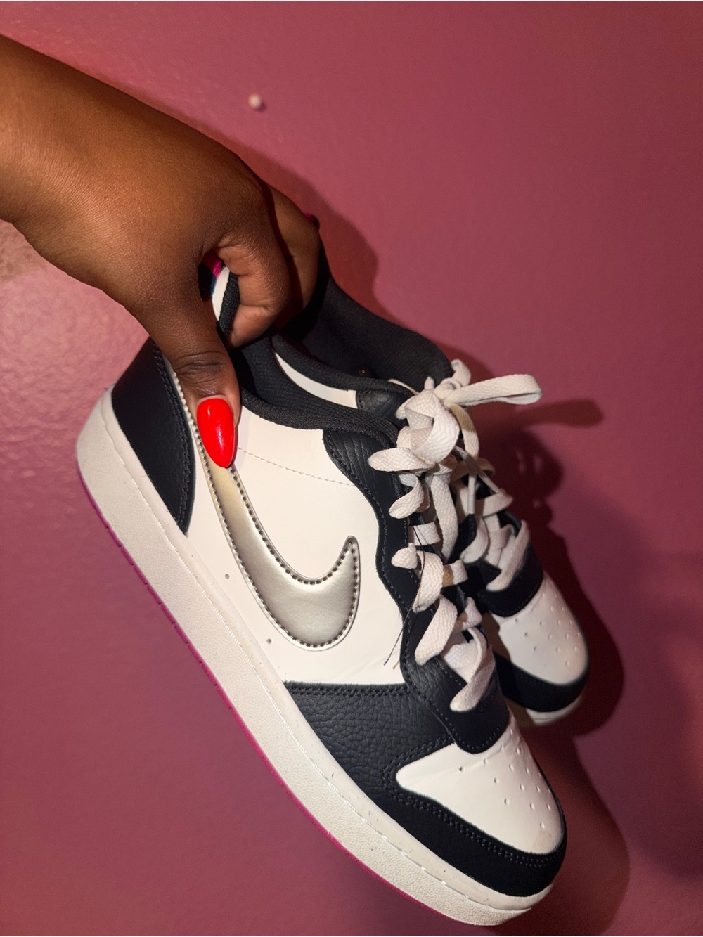 Nike Women's Black & White Low-Top Sneakers with Metallic Swoosh